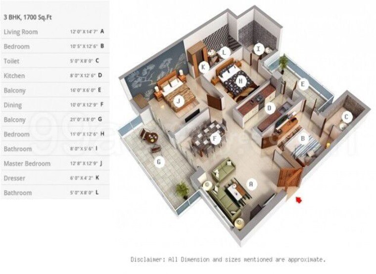 Floor Plan, puri-diplomatic-greens-phase-i 3 Bedroom 1700 Sq.Ft. Apartment In Sector 111 Gurgaon 9716176