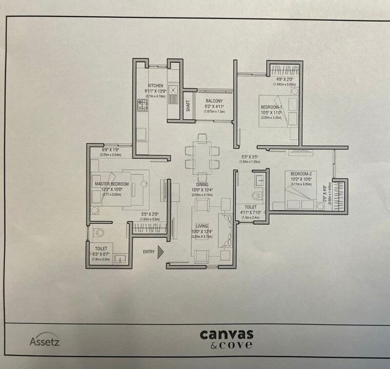 Floor Plan, assetz-canvas-and-cove 3 Bedroom 1200 Sq.Ft. Apartment In Hosur Road Bangalore 9720584
