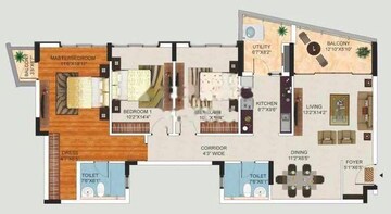 Floor Plan in 2.5 BHK Apartment at Mantri Lithos, Thanisandra – for Rent