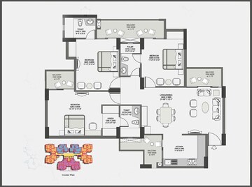 Floor Plan in 3 BHK Apartment at Purvanchal Royal City, Chi V Greater Noida – for Rent