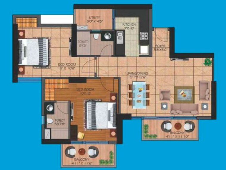 Floor Plan, presidency-heights 2 Bedroom 1270 Sq.Ft. Apartment In Sector 25 Yamuna Expressway Greater Noida 8433251