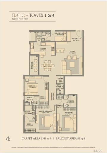 Floor Plan in 3 BHK Apartment at PS Vaanya, New Town Action Area ii – for Sale