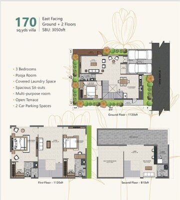 Floor Plan in 3 BHK Villa at Bowrampet – for Sale