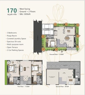 Floor Plan in 3 BHK Villa at Bowrampet – for Sale