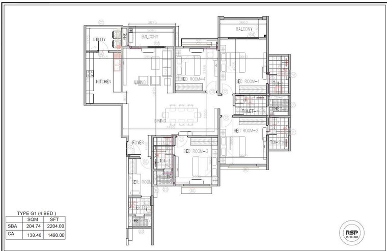 Floor Plan, avalon-park-at-the-prestige-city 4 Bedroom 2204 Sq.Ft. Apartment In Sarjapur Road Bangalore 9728170