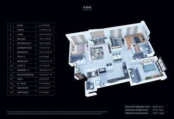 Floor Plan in 3 BHK Apartment at Purva Atmosphere, Thanisandra Main Road – for Sale