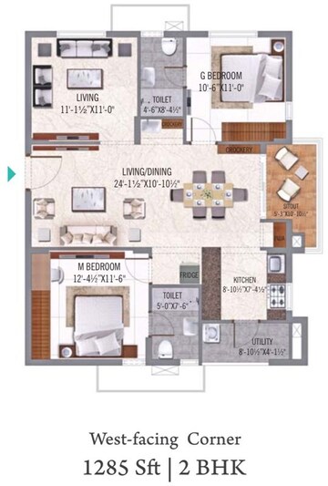 Floor Plan in 2 BHK Apartment at Hallmark Pinnacle, Kollur – for Sale