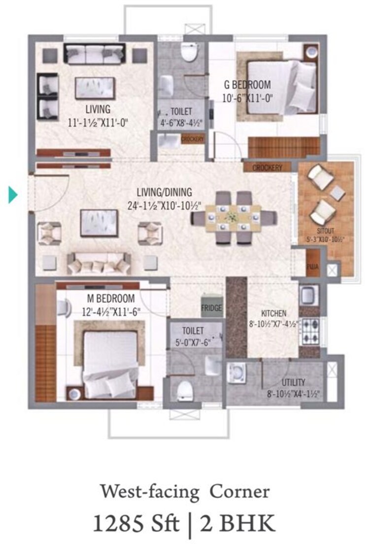 Floor Plan, hallmark-pinnacle 2 Bedroom 1285 Sq.Ft. Apartment In Kollur Hyderabad 8987361