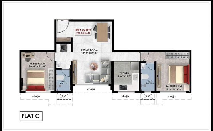 Floor Plan, chunabhatti 2 Bedroom 730 Sq.Ft. Apartment In Chunabhatti Mumbai 9731743