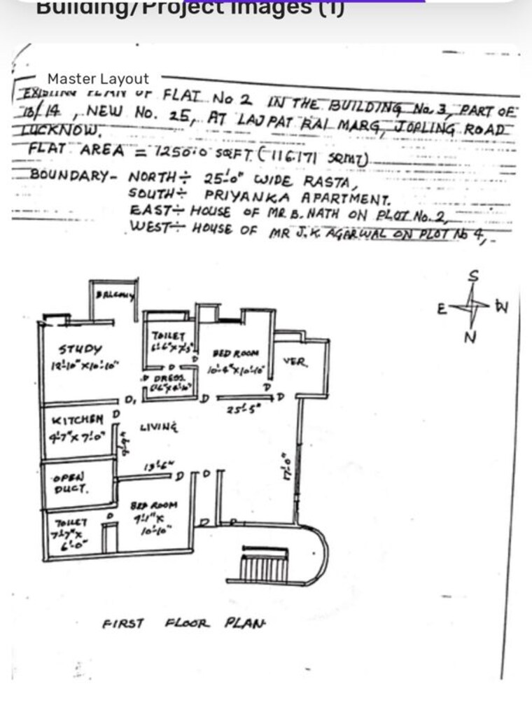 Floor Plan, butler colony 3 Bedroom 1250 Sq.Ft. Apartment In Butler Colony Lucknow 9731828