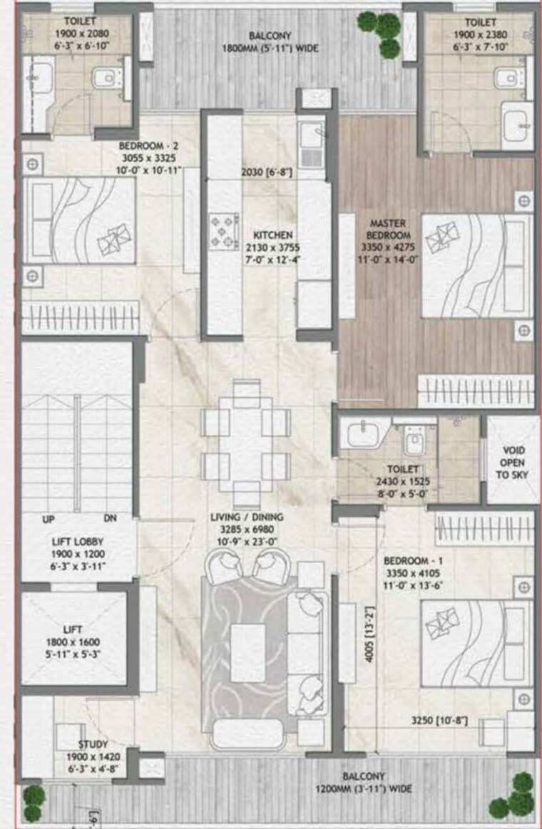 Floor Plan, signature-global-daxin-vistas 3.5 Bedroom 1550 Sq.Ft. Apartment In Bhondsi Gurgaon 9738076