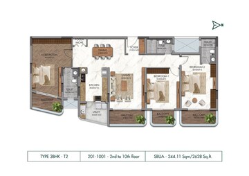 Floor Plan in 3 BHK Apartment at Navins Antheia Poetry, Bilekahalli – for Sale