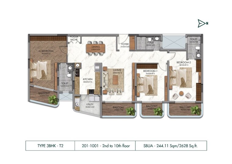 Floor Plan, navins-antheia-poetry 3 Bedroom 2628 Sq.Ft. Apartment In Bilekahalli Bangalore 9742360