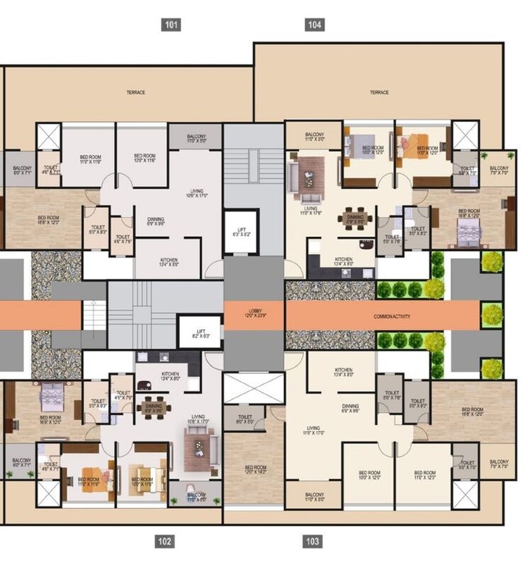 Floor Plan, bibwewadi 4 Bedroom 1415 Sq.Ft. Apartment In Bibwewadi Pune 9742663