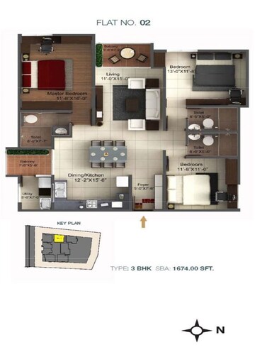 Floor Plan in 3 BHK Apartment at Thirumala Anemone, Jp Nagar – for Sale
