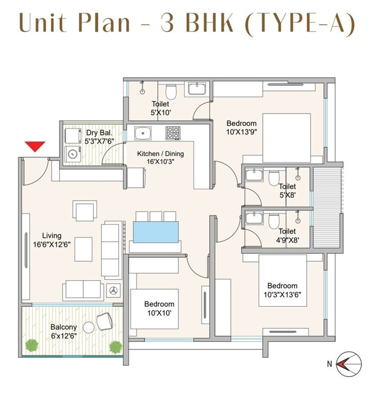 Floor Plan, mukund nagar 3 Bedroom 1104 Sq.Ft. Apartment In Mukund Nagar Pune 9746815