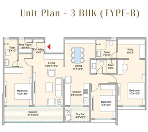 Floor Plan in 3 BHK Apartment at Mukund Nagar – for Sale
