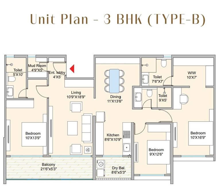 Floor Plan, mukund nagar 3 Bedroom 1104 Sq.Ft. Apartment In Mukund Nagar Pune 9746815