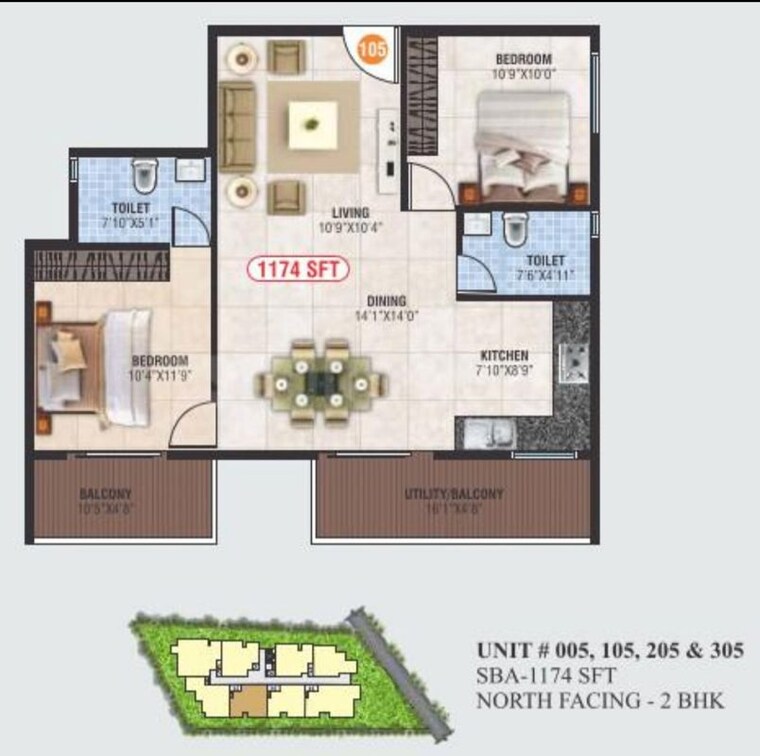 Floor Plan, gunjur 2 Bedroom 1174 Sq.Ft. Apartment In Gunjur Bangalore 9689976