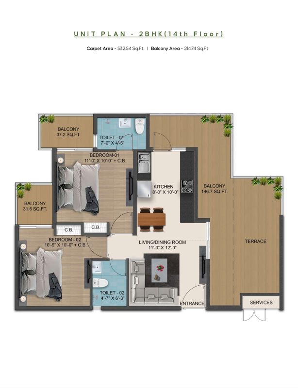 3 BHK + Pooja Room Apartment For Sale in Sector 98