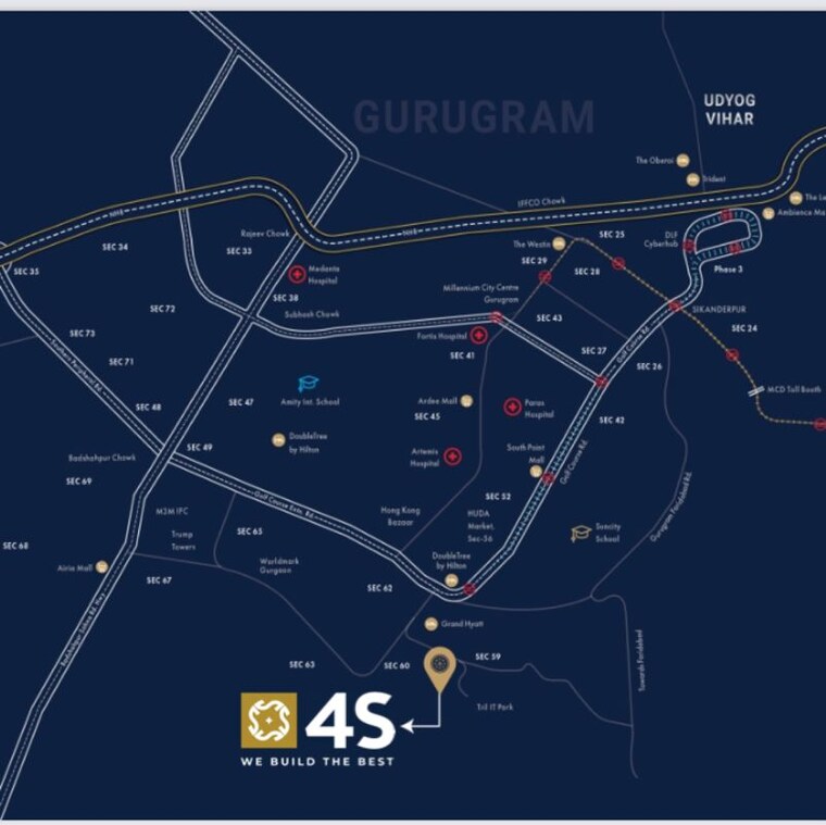 Map Location, 4s-the-aurrum 3 Bedroom 2407 Sq.Ft. Apartment In Sector 59 Gurgaon 9748891