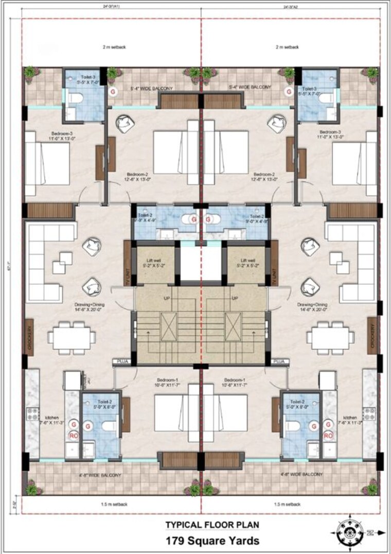 Floor Plan, palda dhaani 3 Bedroom 155 Sq.Yd. Builder Floor In Palda Dhaani Gurgaon 9749792