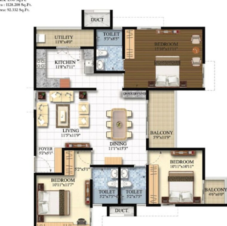 Floor Plan, shriram-luxor 3 Bedroom 1590 Sq.Ft. Apartment In Chikkagubbi Village Bangalore 9750541