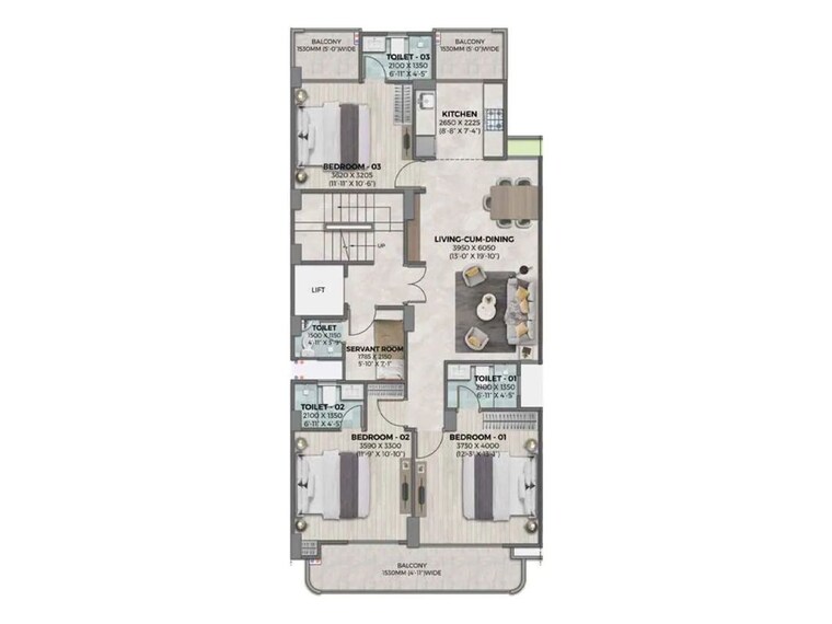 Floor Plan, ganga-kashi-residences 3 Bedroom 1600 Sq.Ft. Builder Floor In Sector 89 Gurgaon 9750813