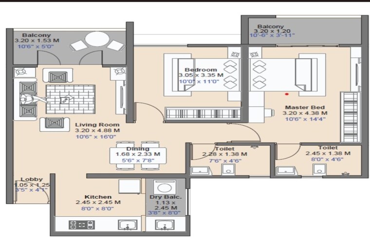 Floor Plan, kharadi 2 Bedroom 812 Sq.Ft. Apartment In Kharadi Pune 9743110
