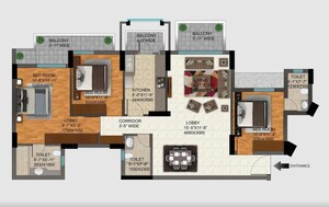 Floor Plan in 3 BHK Apartment at DLF Regal Gardens, Sector 90 – for Sale