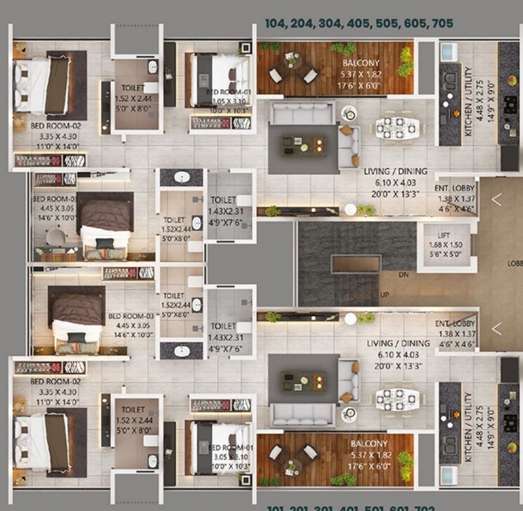 Floor Plan, satara road 3 Bedroom 1163 Sq.Ft. Apartment In Satara Road Pune 9757638