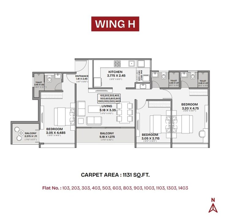 Floor Plan, nibm 3 Bedroom 1018 Sq.Ft. Apartment In Nibm Pune 9757740