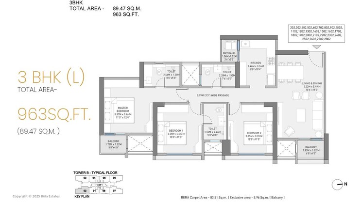 Floor Plan, birla-evam 2 Bedroom 707 Sq.Ft. Apartment In Manjri Budruk Pune 9759029