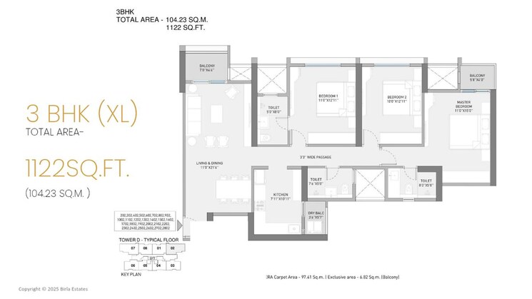 Floor Plan, birla-evam 2 Bedroom 707 Sq.Ft. Apartment In Manjri Budruk Pune 9759029