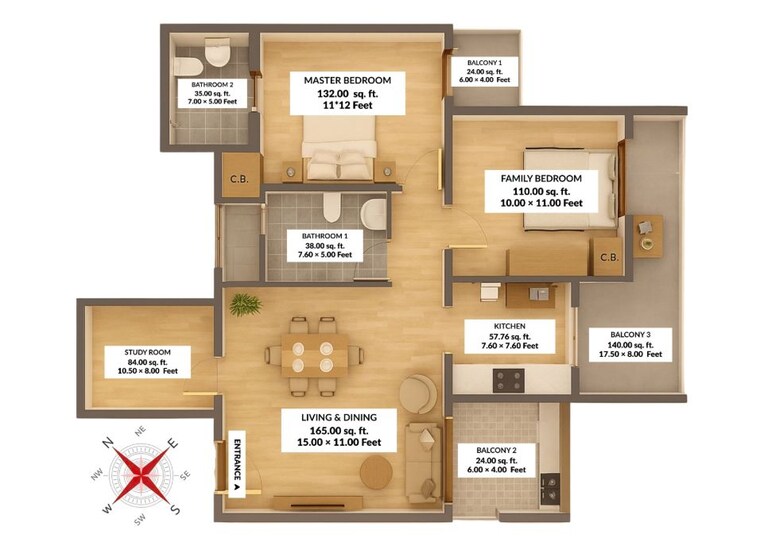 Floor Plan, arihant-amber 2.5 Bedroom 1150 Sq.Ft. Apartment In Sector 1 Greater Noida Greater Noida 9762441