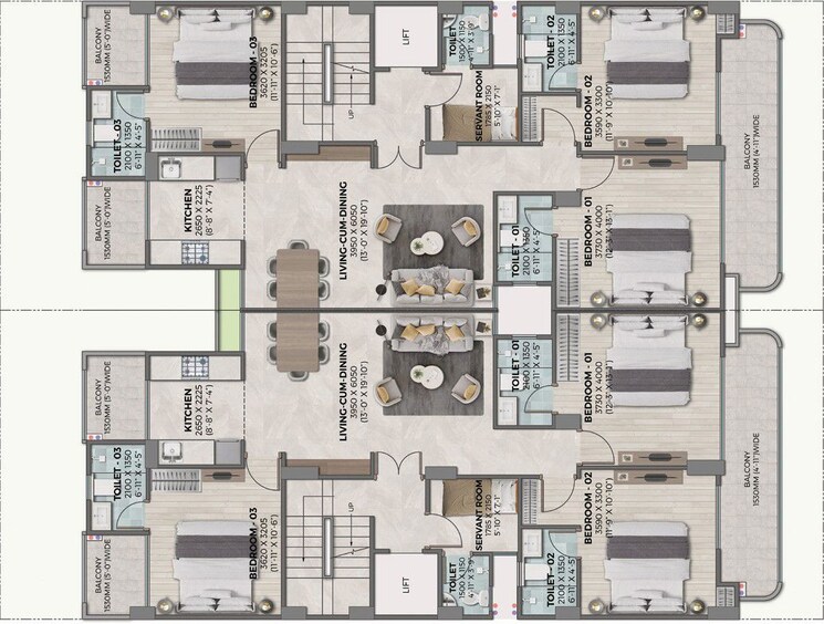 Floor Plan, ganga-kashi-residences 3 Bedroom 1610 Sq.Ft. Apartment In Sector 89 Gurgaon 9764536