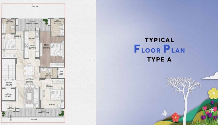 Floor Plan, signature-global-daxin-vistas 3 Bedroom 1500 Sq.Ft. Builder Floor In Bhondsi Gurgaon 9768598
