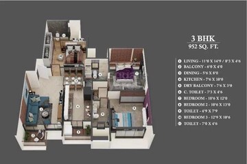 Floor Plan in 3 BHK Apartment at Gurukrupa Dhyanam, Versova – for Sale