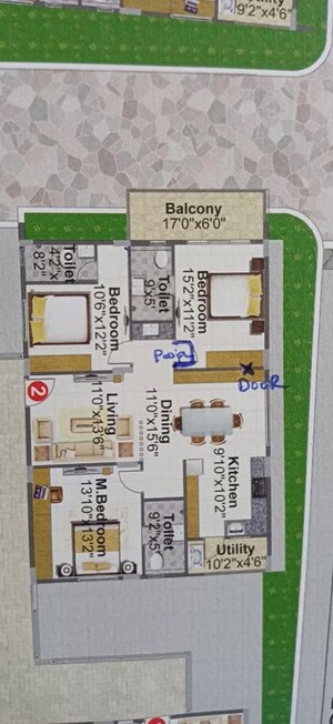 Floor Plan in 3 BHK Apartment at Kalpataru Residency, Sanath Nagar – for Rent