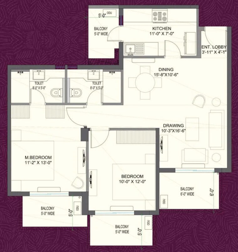 Floor Plan, ashiana-mulberry 2 Bedroom 1210 Sq.Ft. Apartment In Sohna Sector 2 Gurgaon 9772269