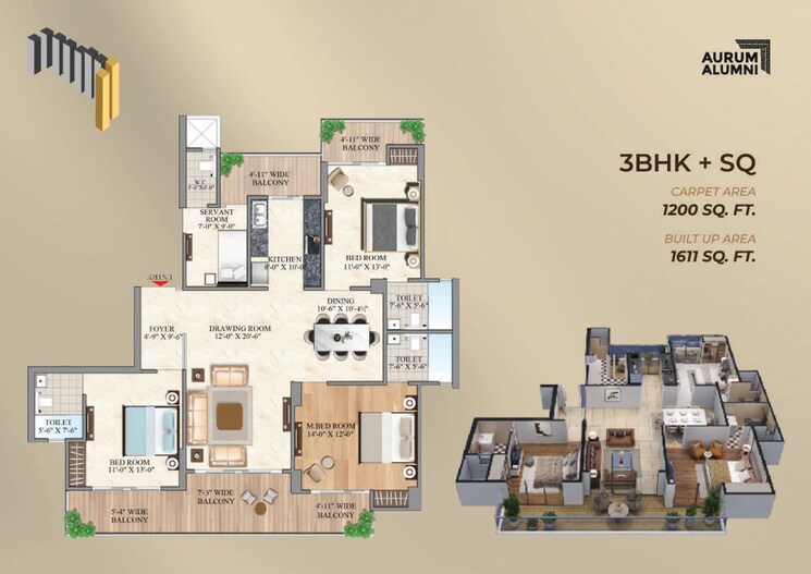 Floor Plan, aurum-alumni-bliss 3 Bedroom 2200 Sq.Ft. Apartment In Sector 22d Yamuna Expressway Greater Noida 9726126