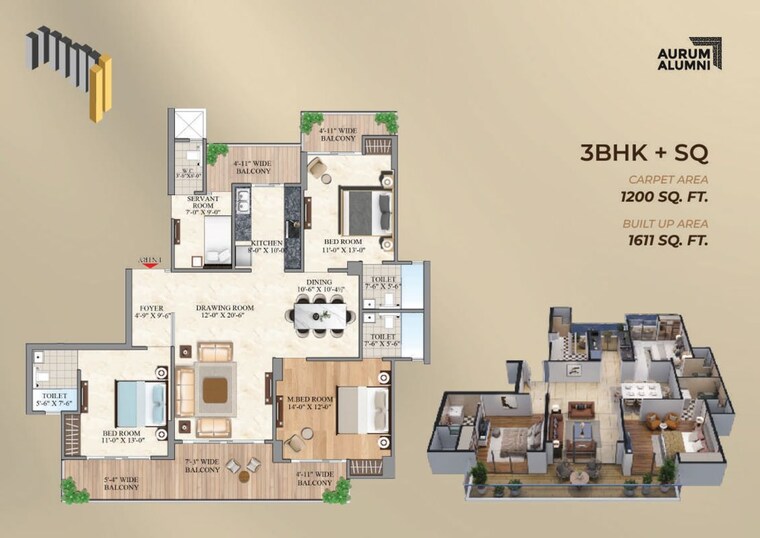 Floor Plan, aurum-alumni-bliss 3 Bedroom 2200 Sq.Ft. Apartment In Sector 22d Yamuna Expressway Greater Noida 9726126