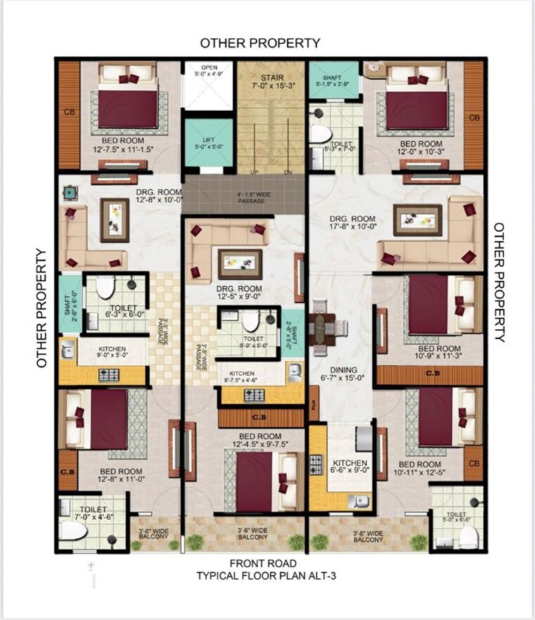 Floor Plan, sector 73 2 Bedroom 1050 Sq.Ft. Builder Floor In Sector 73 Noida 9777849
