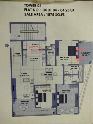 Floor Plan in 3 BHK Apartment at Shriram Chirping Woods Apartment, Harlur – for Sale