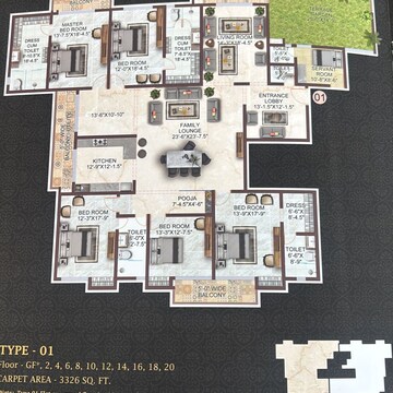 Floor Plan in 5 BHK Apartment at Chinmay Urbanac Sky Mansion, Sushant Golf City – for Sale