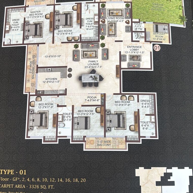 Floor Plan, chinmay-urbanac-sky-mansion 5 Bedroom 3326 Sq.Ft. Apartment In Sushant Golf City Lucknow 9779086
