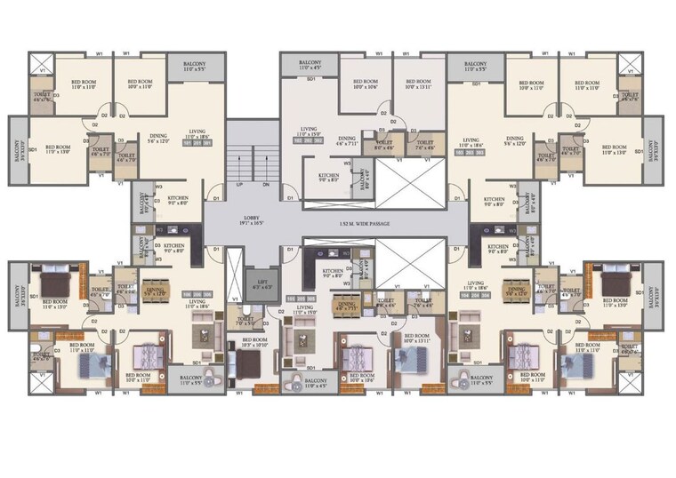 Floor Plan, nibm road 4 Bedroom 2019 Sq.Ft. Apartment In Nibm Road Pune 9781513