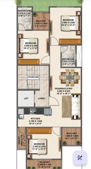 Floor Plan in 3 BHK Apartment at Signature Global Premium Floors, Sohna Sector 36 – for Sale