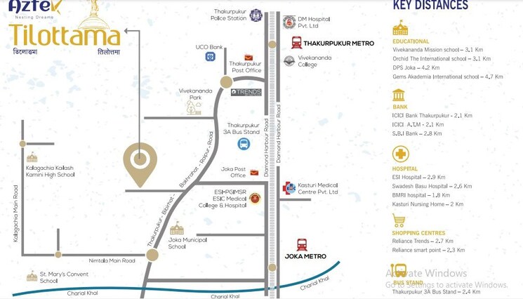 Map Location, aztek-tilottama 2 Bedroom 755 Sq.Ft. Apartment In Thakurpukur Kolkata 9787202
