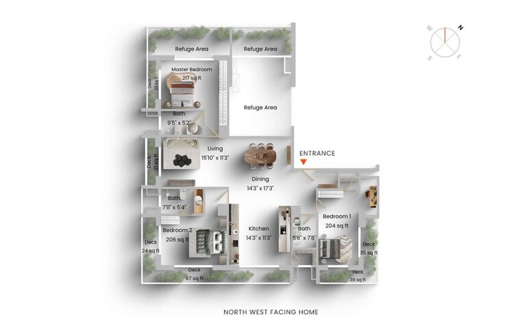 Floor Plan, lake-front-solitaire 3 Bedroom 2775 Sq.Ft. Apartment In Powai Mumbai 9787347